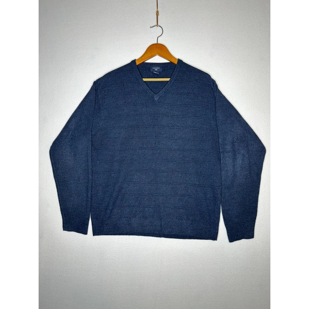 DOCKERS Navy Blue V-Neck Sweater Mens Size XL Pullover Acrylic